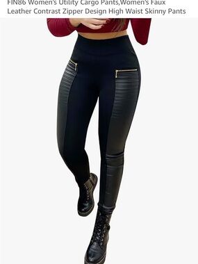 High-Waist Faux Leather Panel Black Skinny Pants